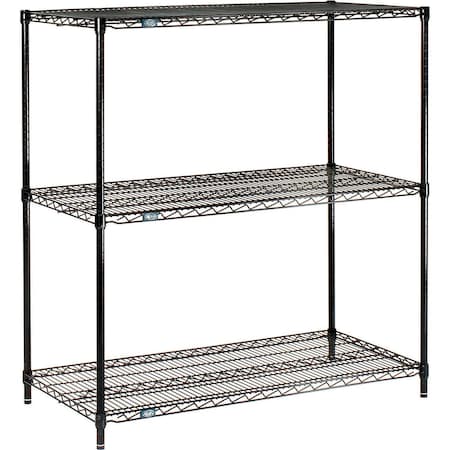 Nexel Black Epoxy, 3 Tier, Wire Shelving Starter Unit, 72W x 24D x 34H 24723B3